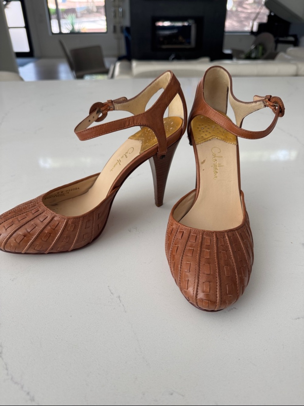 Cole Haan/Nile Air Brown Leather Ankle-Strap Pumps